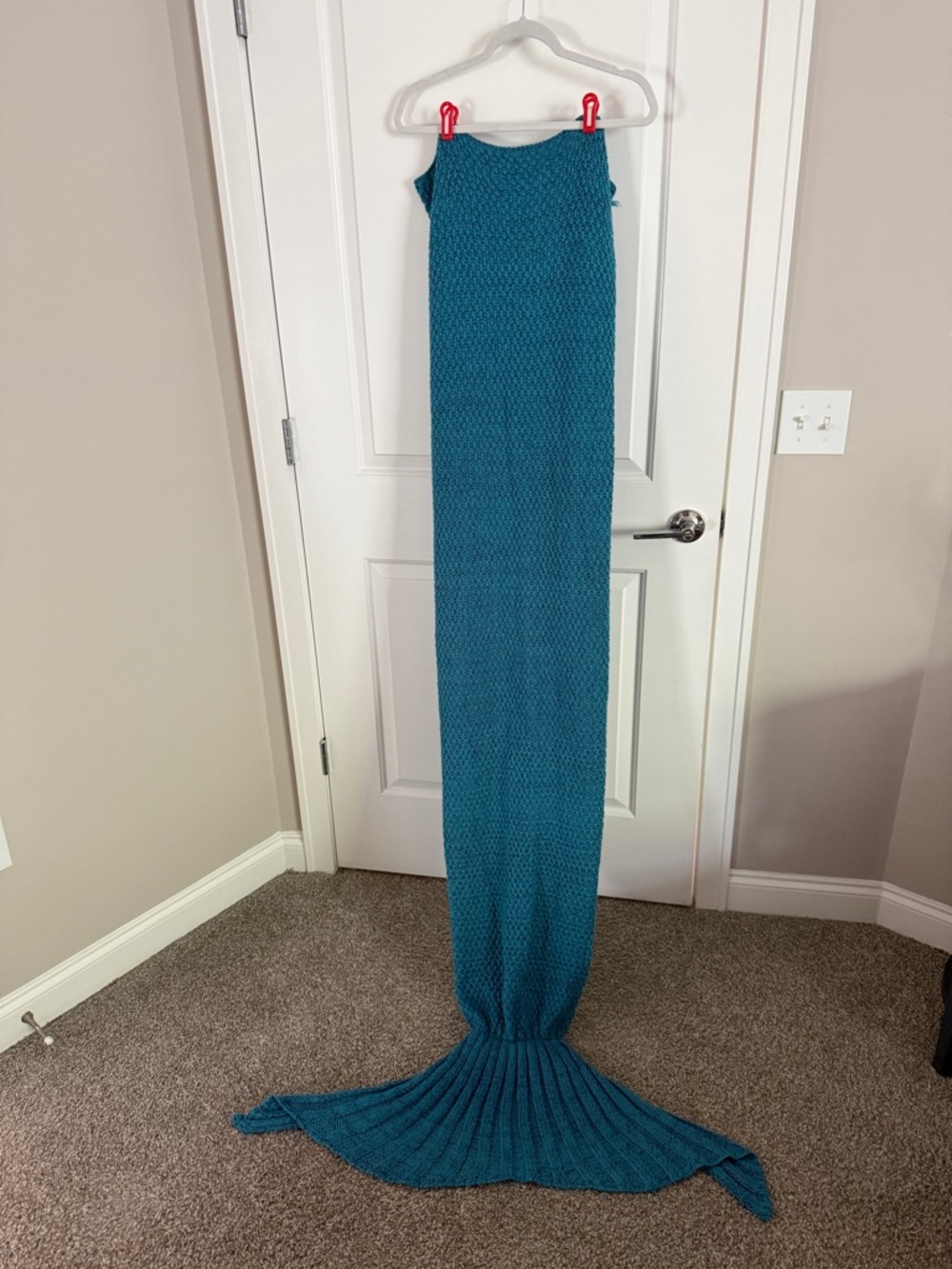 Teal Knit Mermaid Tail Blanket